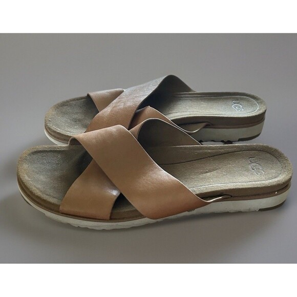 UGG Ugg Kari Slide Criss Cross  Leather upper Sandals Brown Size 9 - Picture 2 of 7